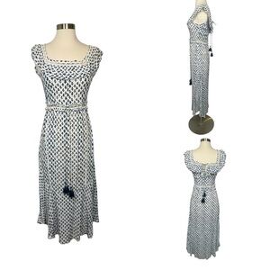 SAYLOR White and Blue Sleeveless Midi Sundress